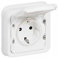 Розетка с заземлением с рамкой Legrand Plexo 1-м. крышка шторки IP55 белый картинка